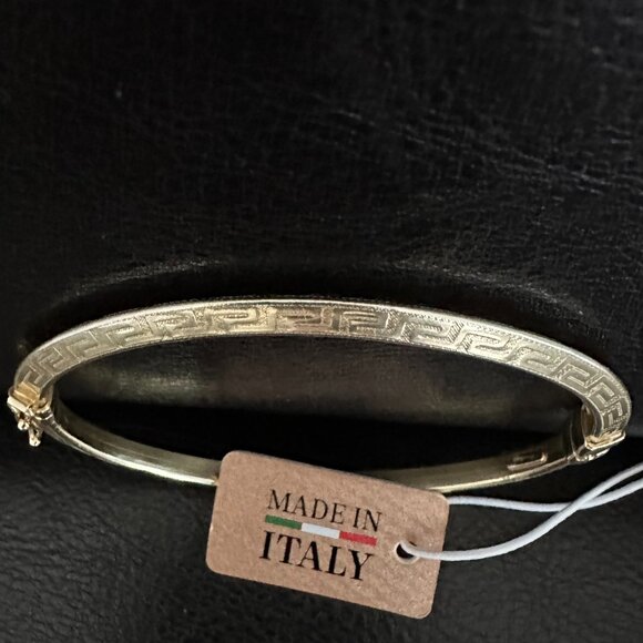 Mia Fiore Italy 14K Gold Plated Sterling Silver Open Bangle Greek Key Design NWT - Picture 3 of 4